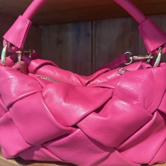 Valentina Fiore Italian Leather Magenta Woven Hand Shoulder‎ Bag Purse Handmade - Picture 3 of 10